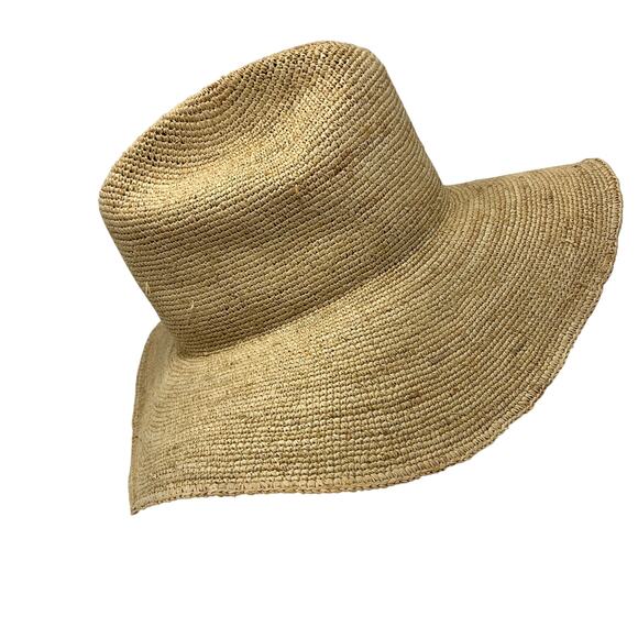 Janessa Leone 100% Raffia Straw Hat Womens Sz Medium Natural Tan - Picture 2 of 6